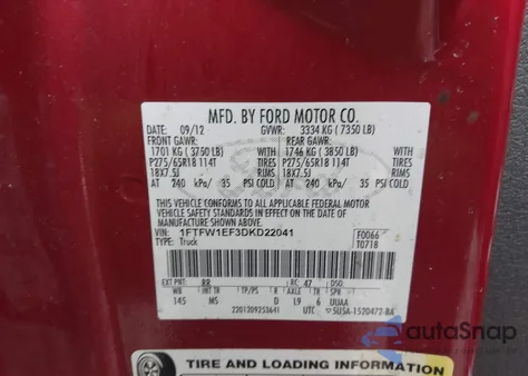 2013 Ford F-150 Xlt from USA, damaged, VIN 1FTFW1EF3DKD22041